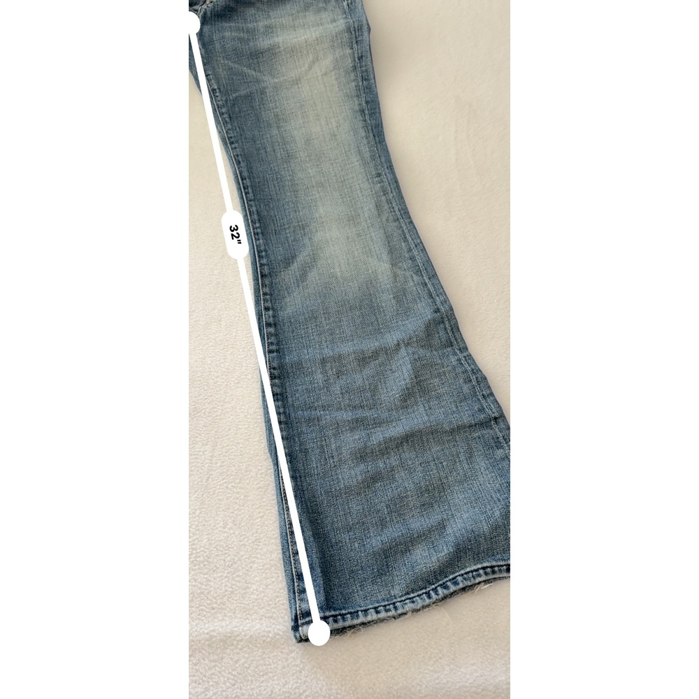 7 For All Mankind Distressed Flare Jeans Women 32 Light Blue Low Rise Wide Leg - Picture 10 of 16